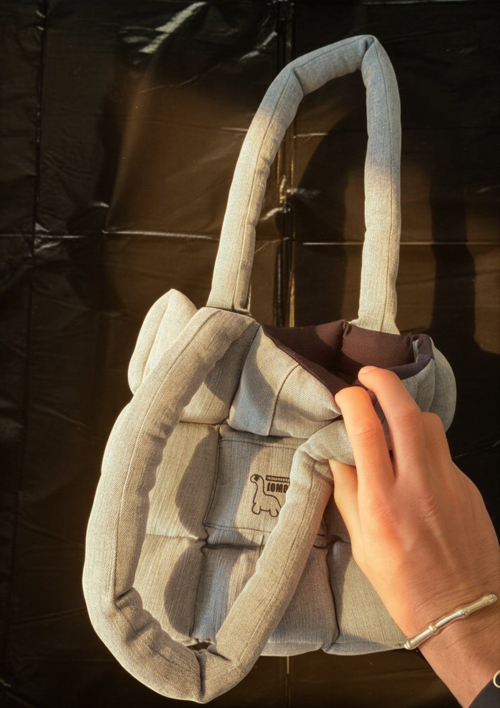 The MINI REMIX PUFFER BAG Pale Denim | Black Interior